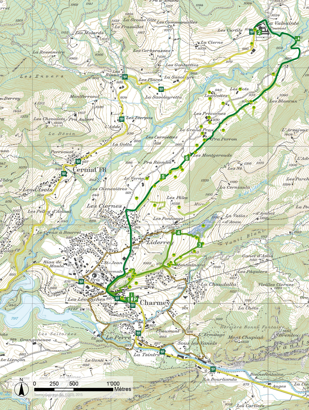 Carte itinéraires de sentier agricole de la Valsainte