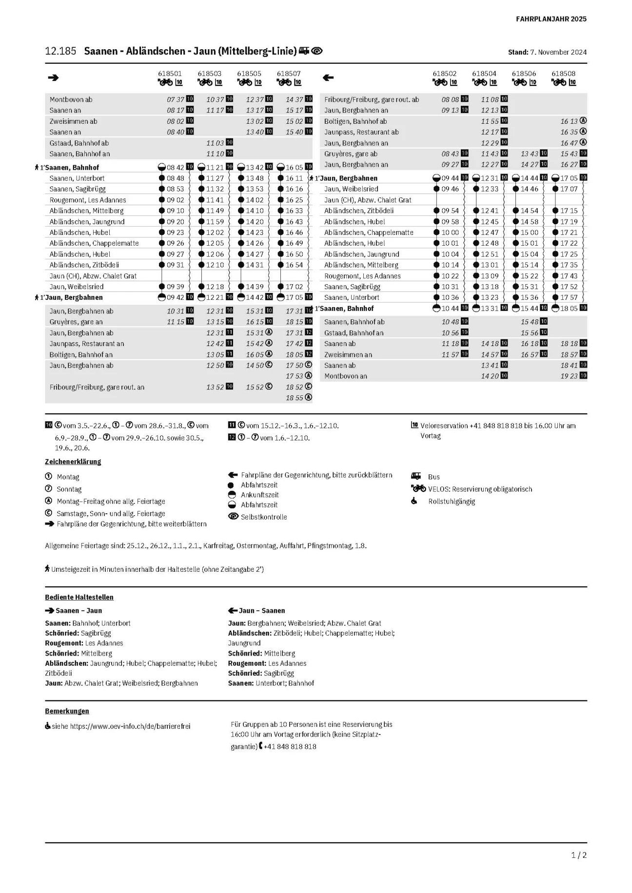 Horaire Car postal Jaun-Saanen