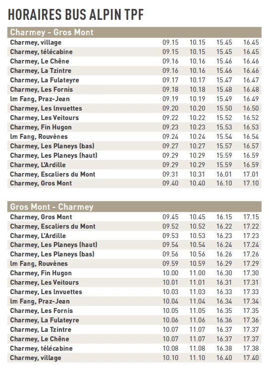 Horaires Bus alpin
